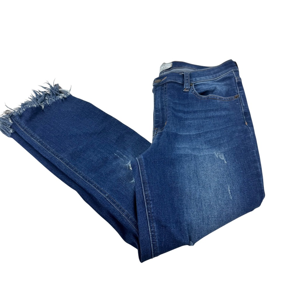 Free People Blue Frayed Fringe Hem Skinny Jeans Womens Size 30 Distressed Denim - Picture 5 of 12